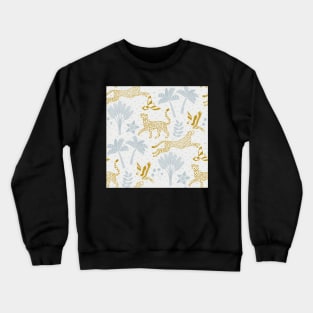 cheetahs and parrots in the jungle | bluish gray and gold | repeat pattern Crewneck Sweatshirt